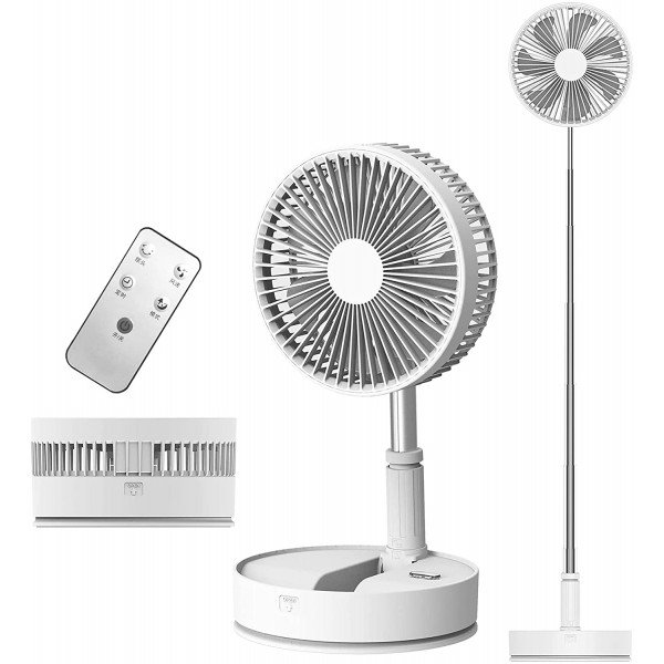 Wholesale Portable Folding Desk Fan with 60 Degree Rotatable Head and Remote, USB Rechargeable 7200mAh Battery Up to 16 Hours for Bedroom Home Office Travel (White)